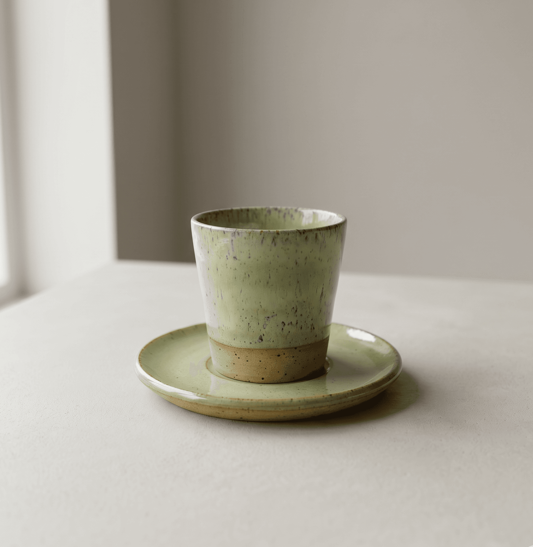 Handmade Green Glazed Espresso Cup & Saucer — thumbnail 3
