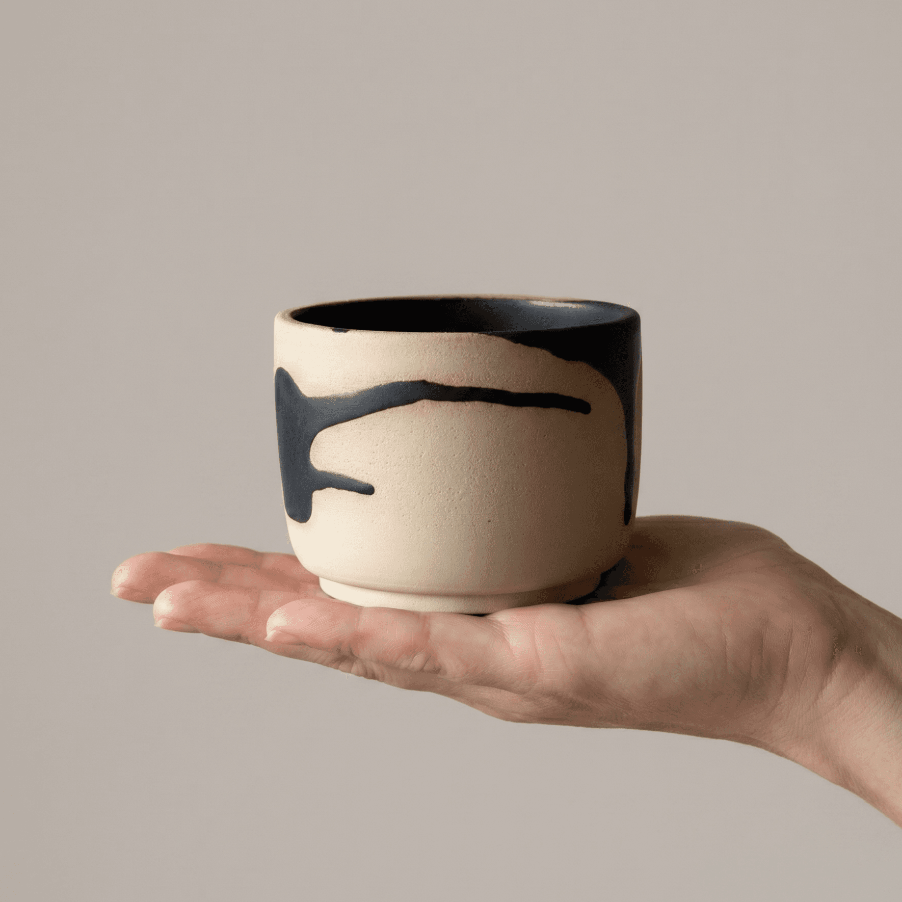 Matte Black Patterned Stoneware Cup — thumbnail 3