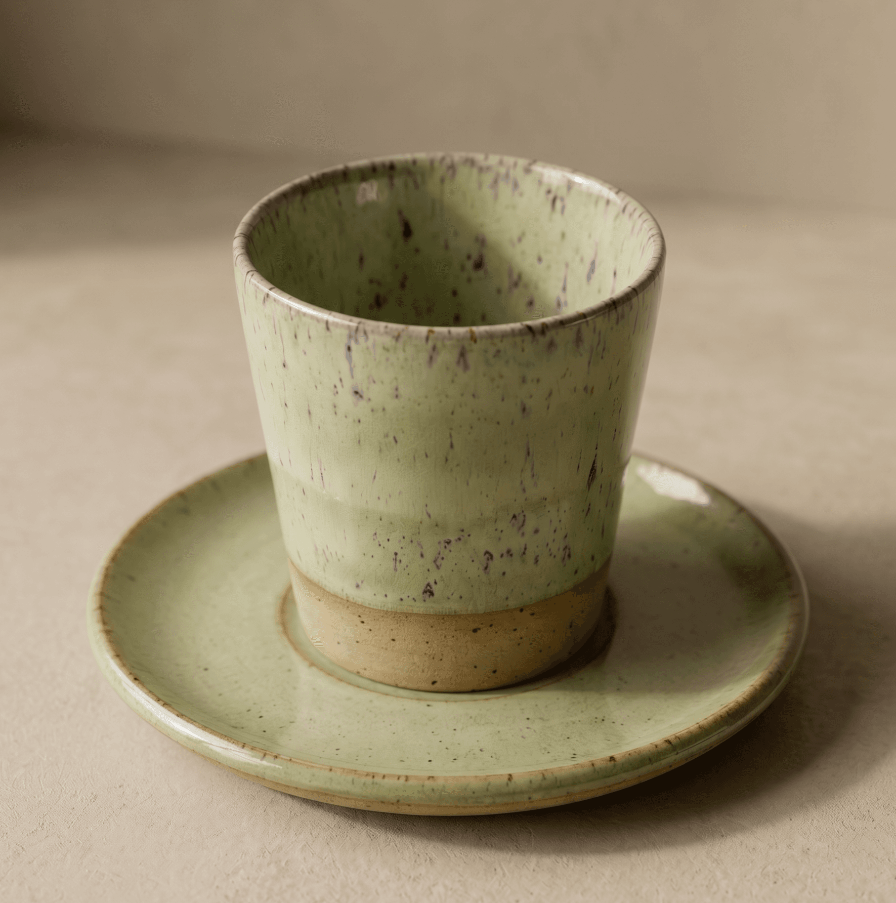Handmade Green Glazed Espresso Cup & Saucer — thumbnail 2