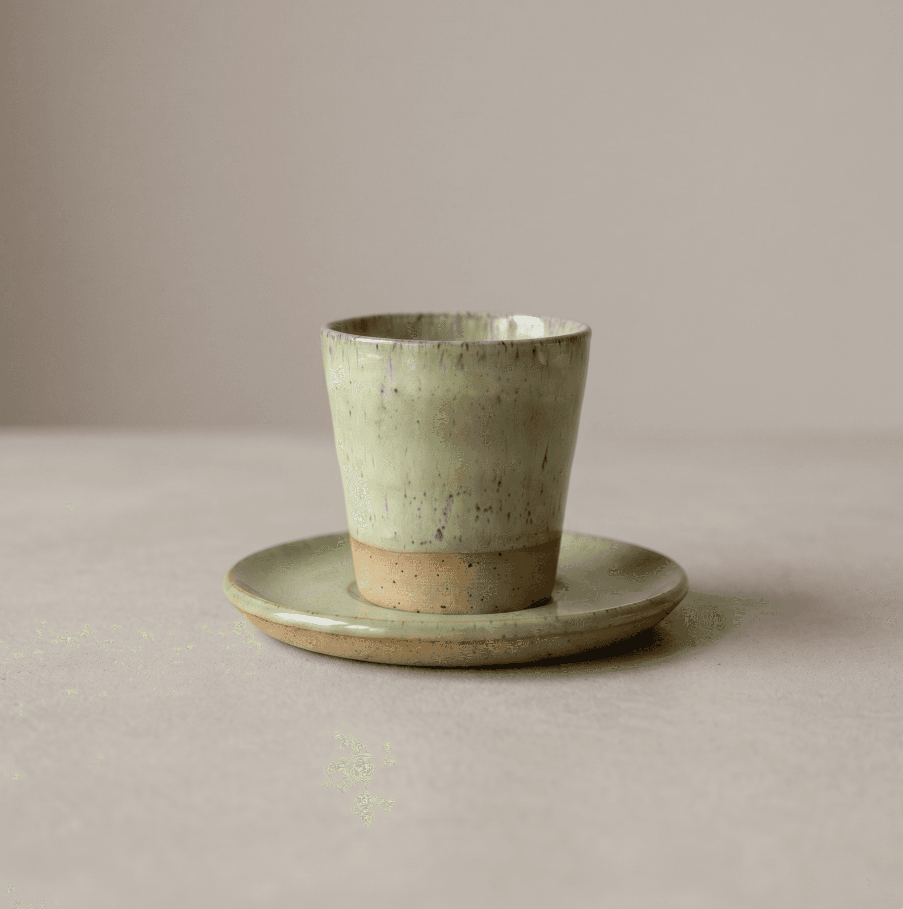 Handmade Green Glazed Espresso Cup & Saucer — thumbnail 1