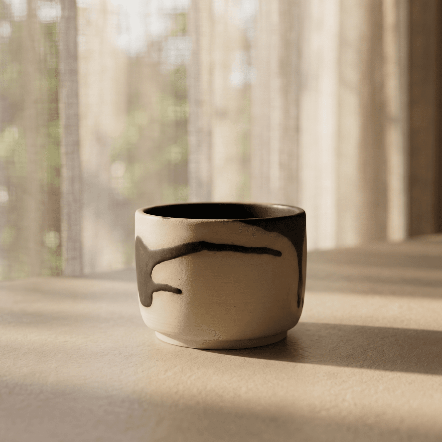Matte Black Patterned Stoneware Cup — thumbnail 1