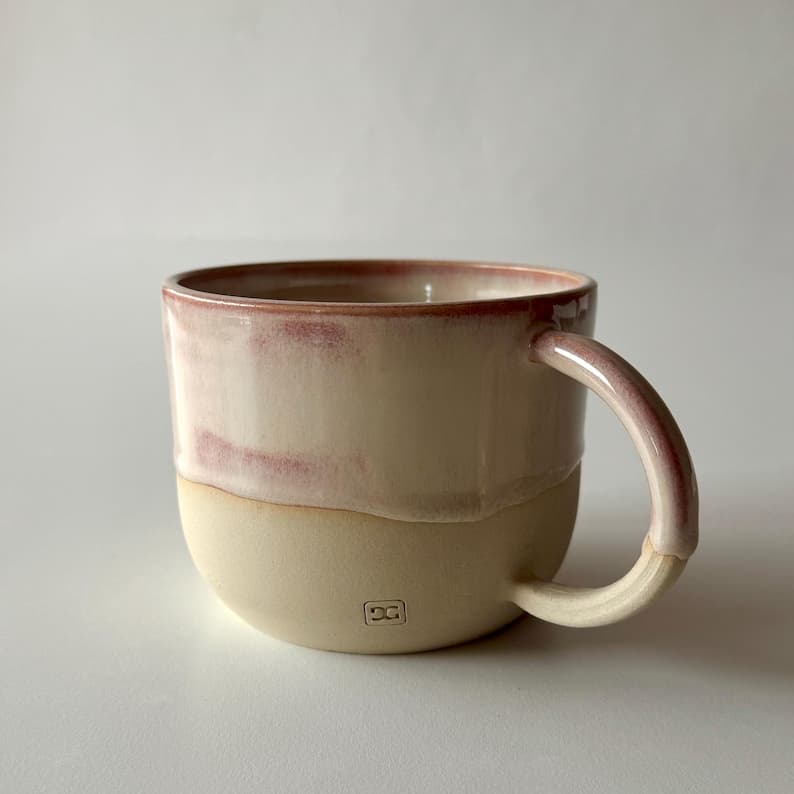 Cream Mug with Blush Pink Glaze
