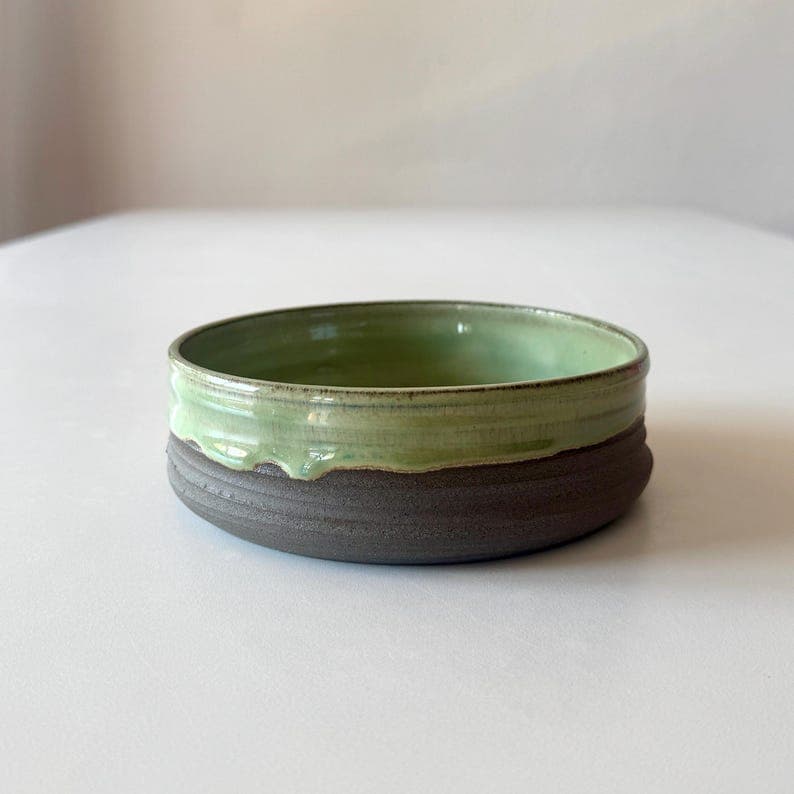 Black Stoneware Bowl, Glossy Green