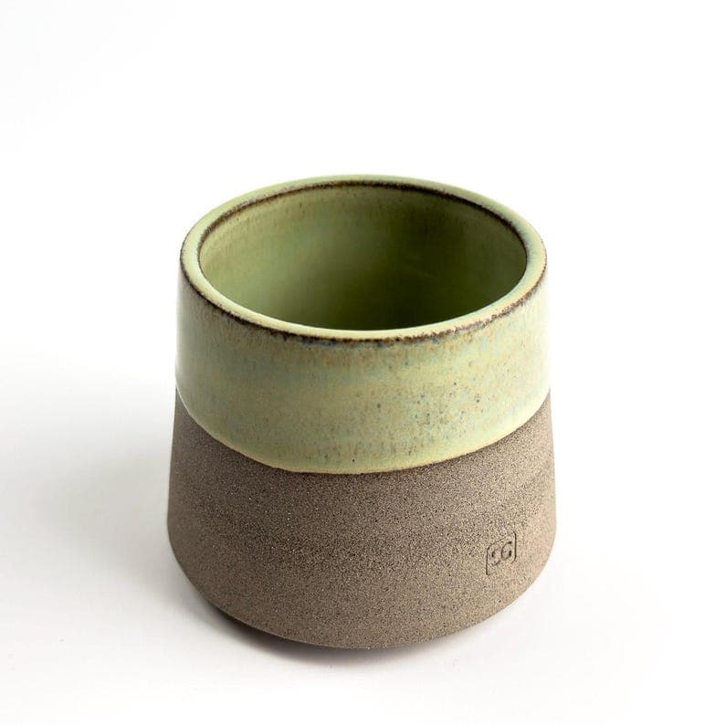 Gray Stoneware Mug, Green Glaze