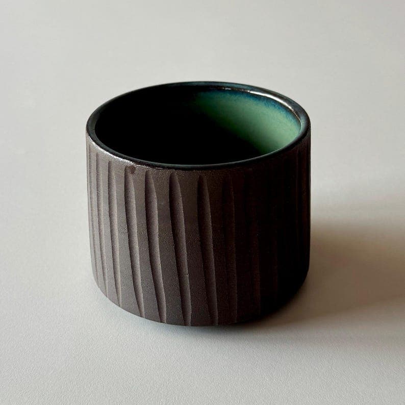 Carved Tumbler, Green-Blue Glaze